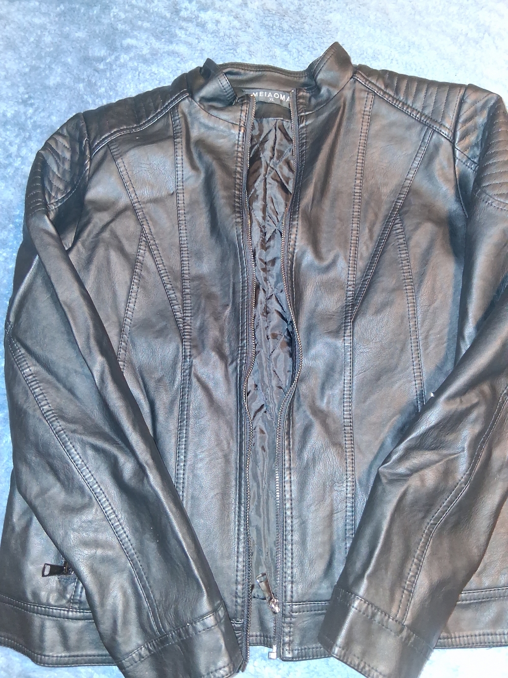 Womens Black Faux Leather Moto Jacket